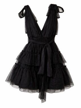 Live 4 Truth Tie Shoulder Tiered Tulle Mini Dress Black 2X